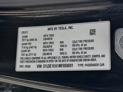 2021 Tesla Model 3 Standard Range Plus