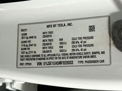 2021 Tesla Model 3 Standard Range Plus