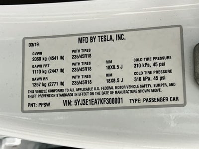 2019 Tesla Model 3 Standard Range Plus