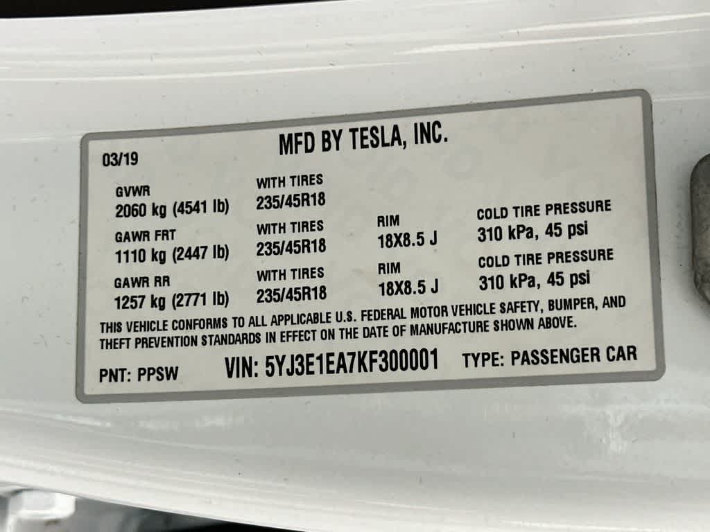 2019 Tesla Model 3 Standard Range Plus